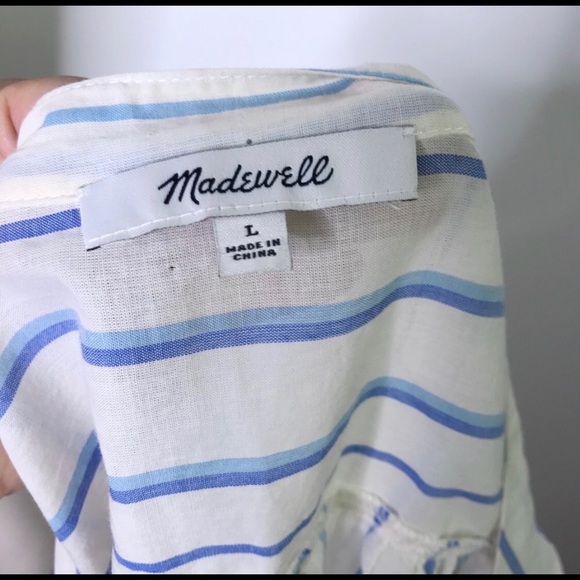 Madewell Peasant Top in Stripe Cream Blue Cotton L - Picture 6 of 7